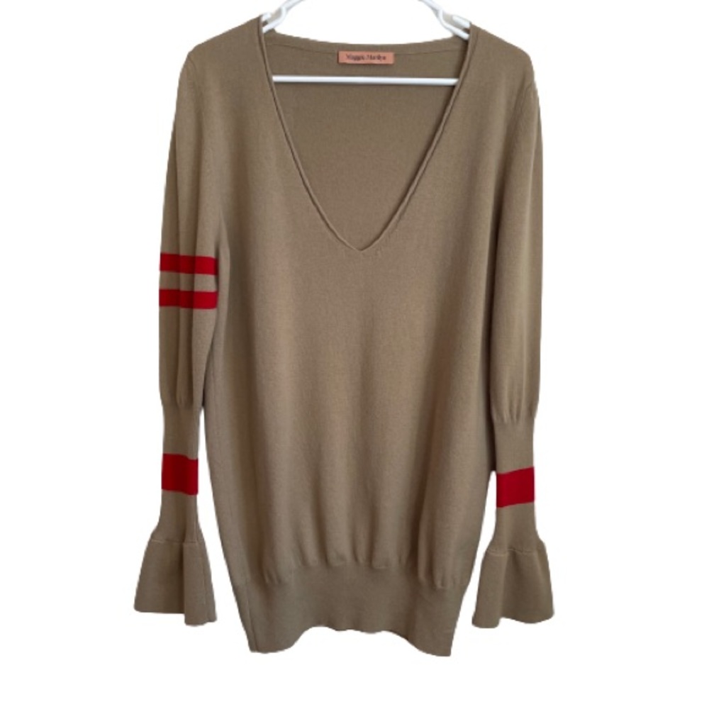 Maggie Marilyn 100% Merino Wool Varsity Stripe Bell Sleeve Sweater Size Small